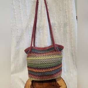 The Sak Multicolor Crochet Crossbody Bag in Red, Green, Yellow, Orange